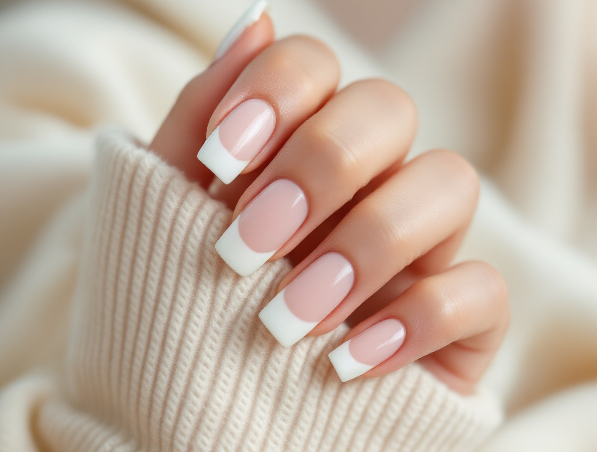 Manucure french sur ongles en gel de longueur moyenne