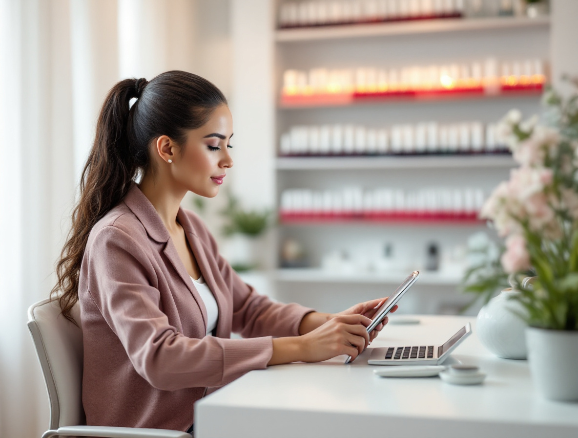 Gérante de salon consultant ses chiffres