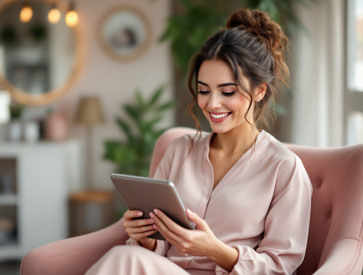 Gérante lisant les avis de ses clientes sur une tablette
