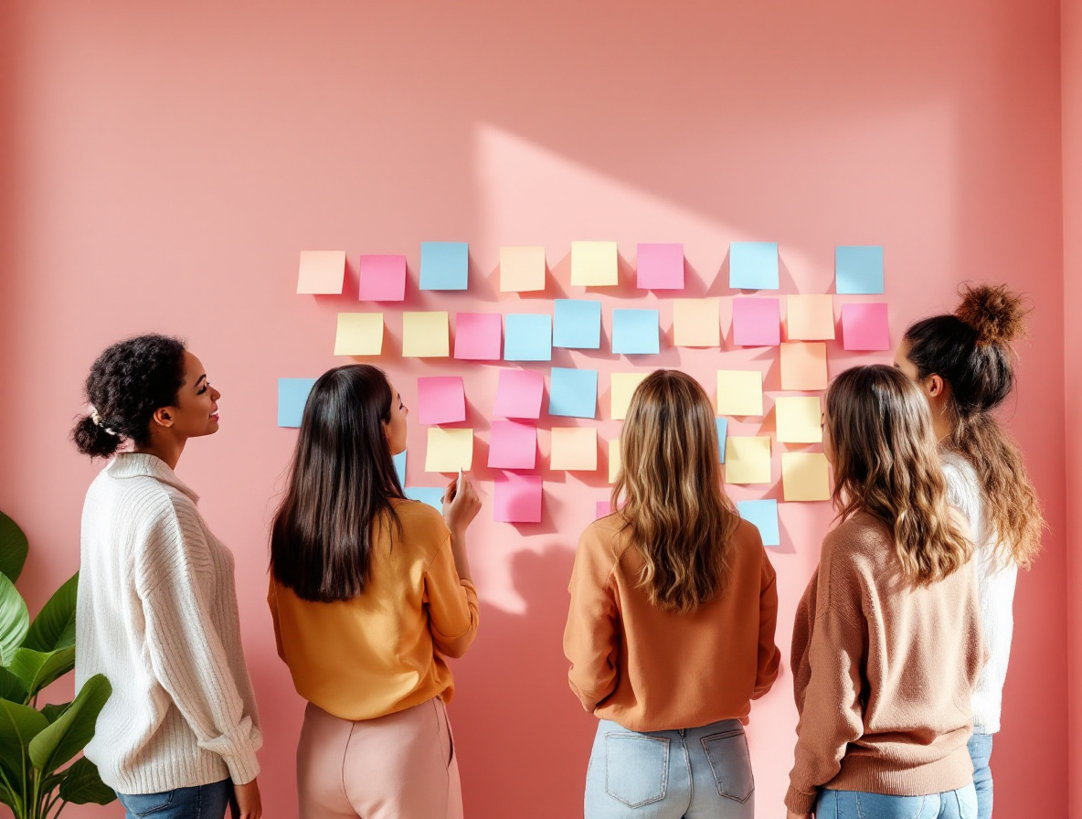 Équipe d’institut organisant un projet avec des notes adhésives